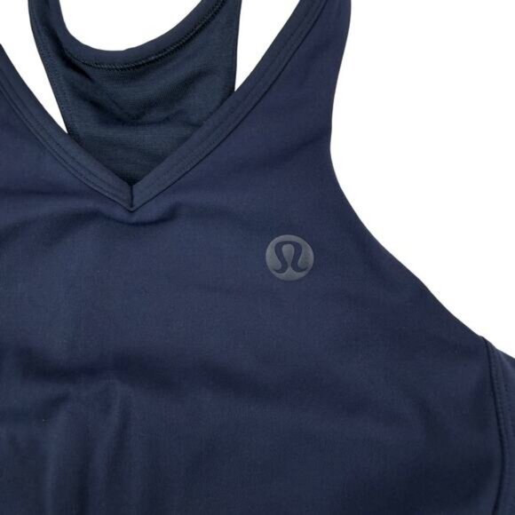 Lululemon Narrow Hem Cropped Tennis Tank Shelf Bra Top In True Navy Size 4 - Picture 4 of 6